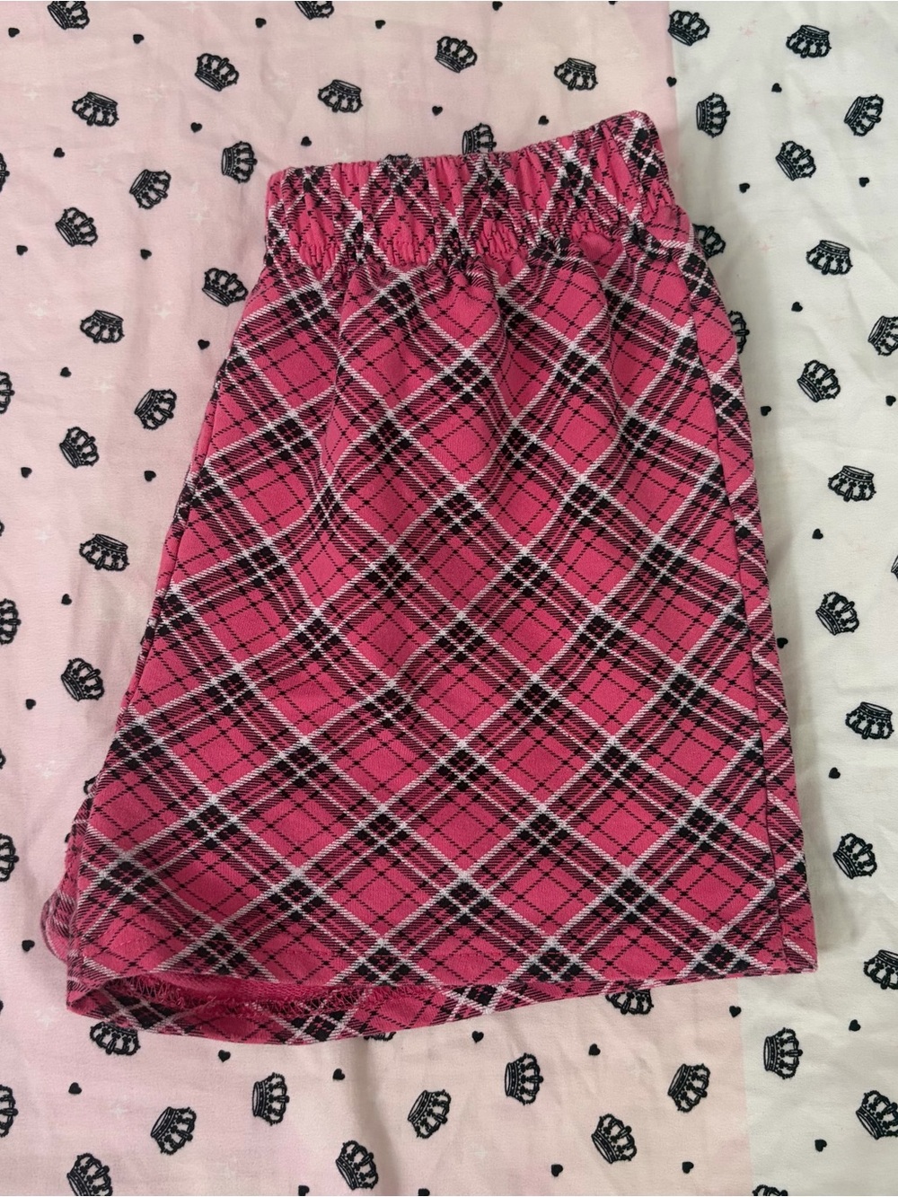 Pink Plaid Elastic-Waist Skirt
